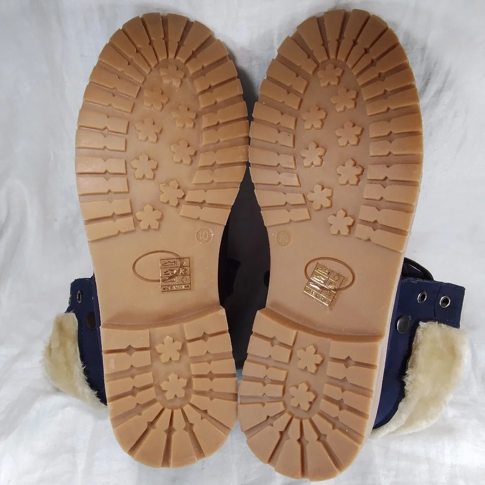 DREAM PAIRS Navy Blue BOOTS Womens Size 10 Faux Fur Lined Lace Up Fold Ankle